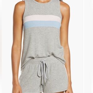PJ Salvage Heather Gray Pajama Set with Pastel Stripes
